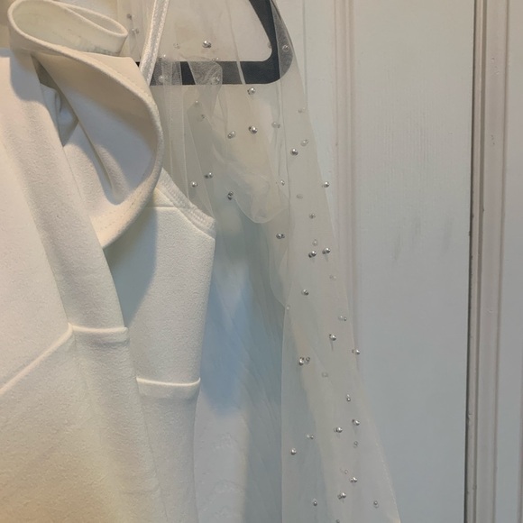 Lulus Eternally Beloved White Mesh Off-the-Shoulder Pearl Maxi Dress Large # - Picture 5 of 6